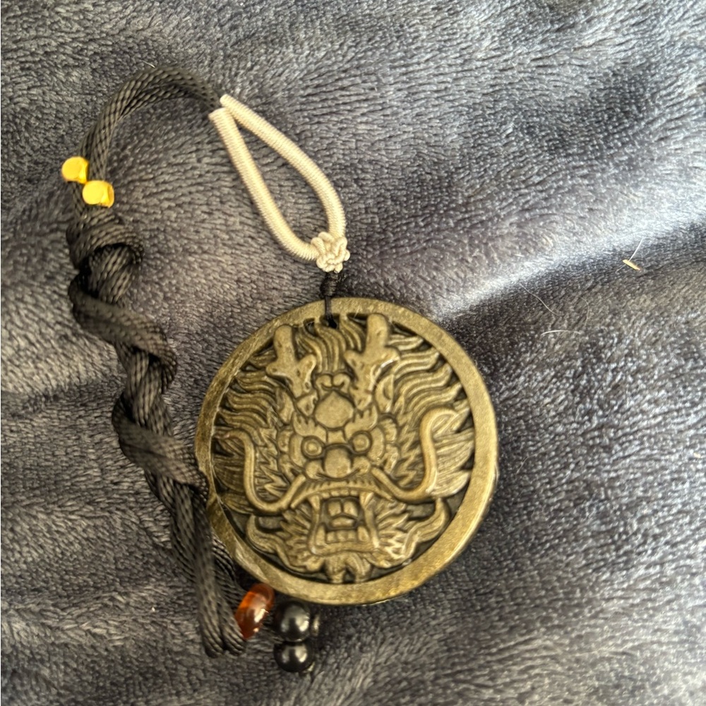 Natural Gold  Obsidian Dragon Head Pendant